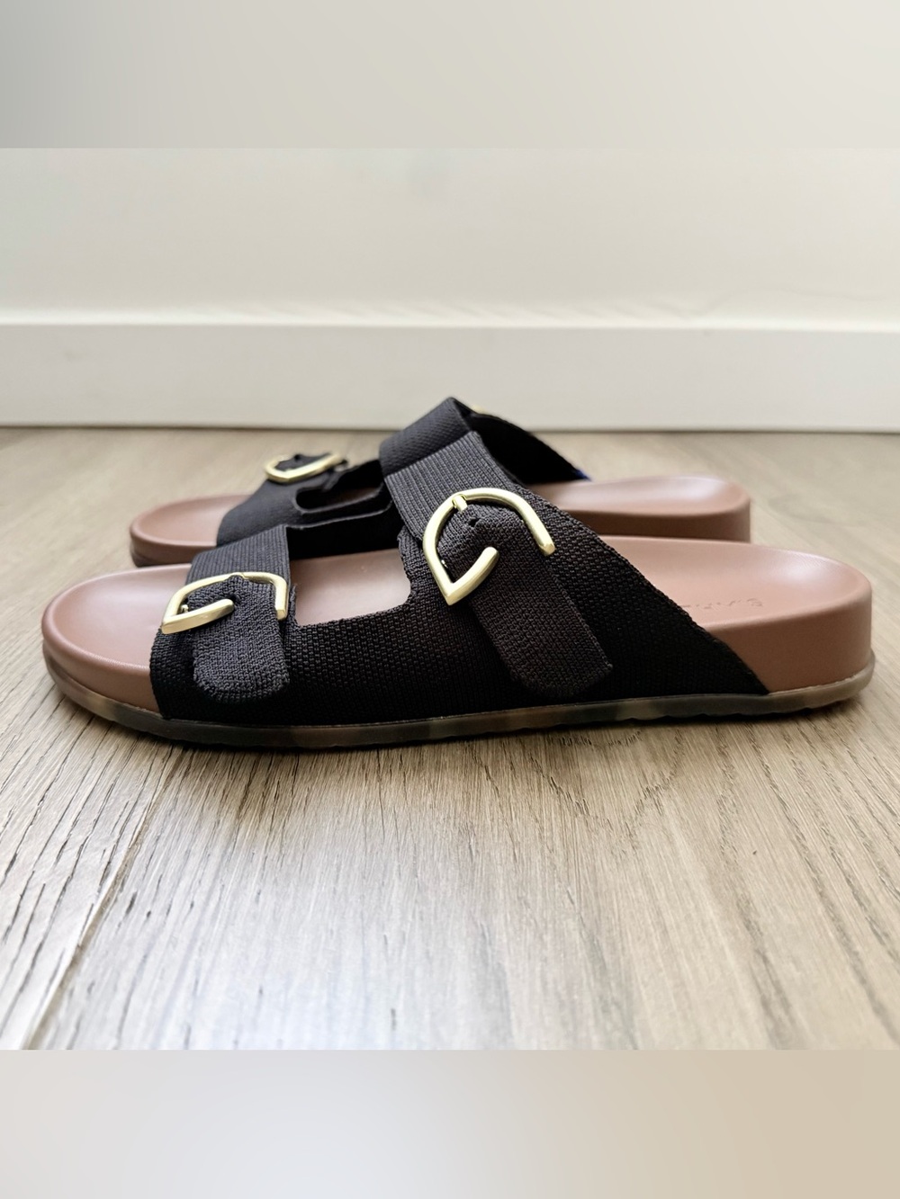 Rothy’s The Buckle Slide Double Black Strap Gold Tortoise Soles 9.5 - Picture 5 of 8